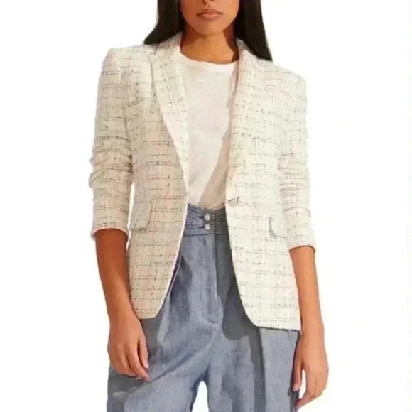 NWT Veronica Beard Tweed Cutaway Dickey Jacket Blazer Ivory Estate Size 2 - Picture 2 of 13